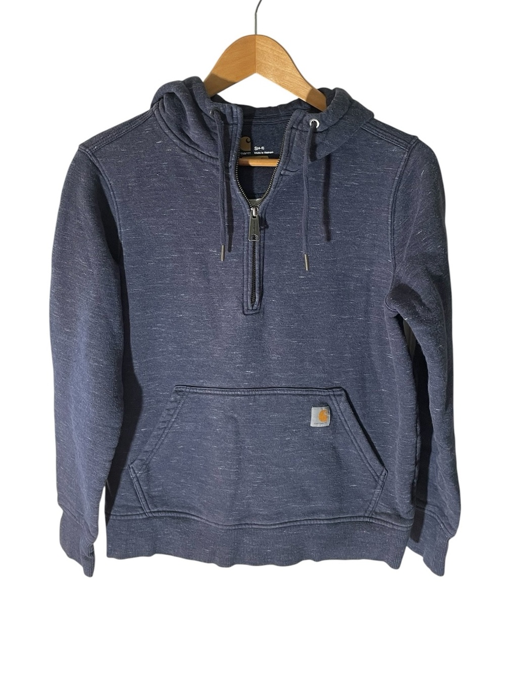 C38- Small Sm Carhartt Navy Half-Zip Hooded Pullover Sweatshirt